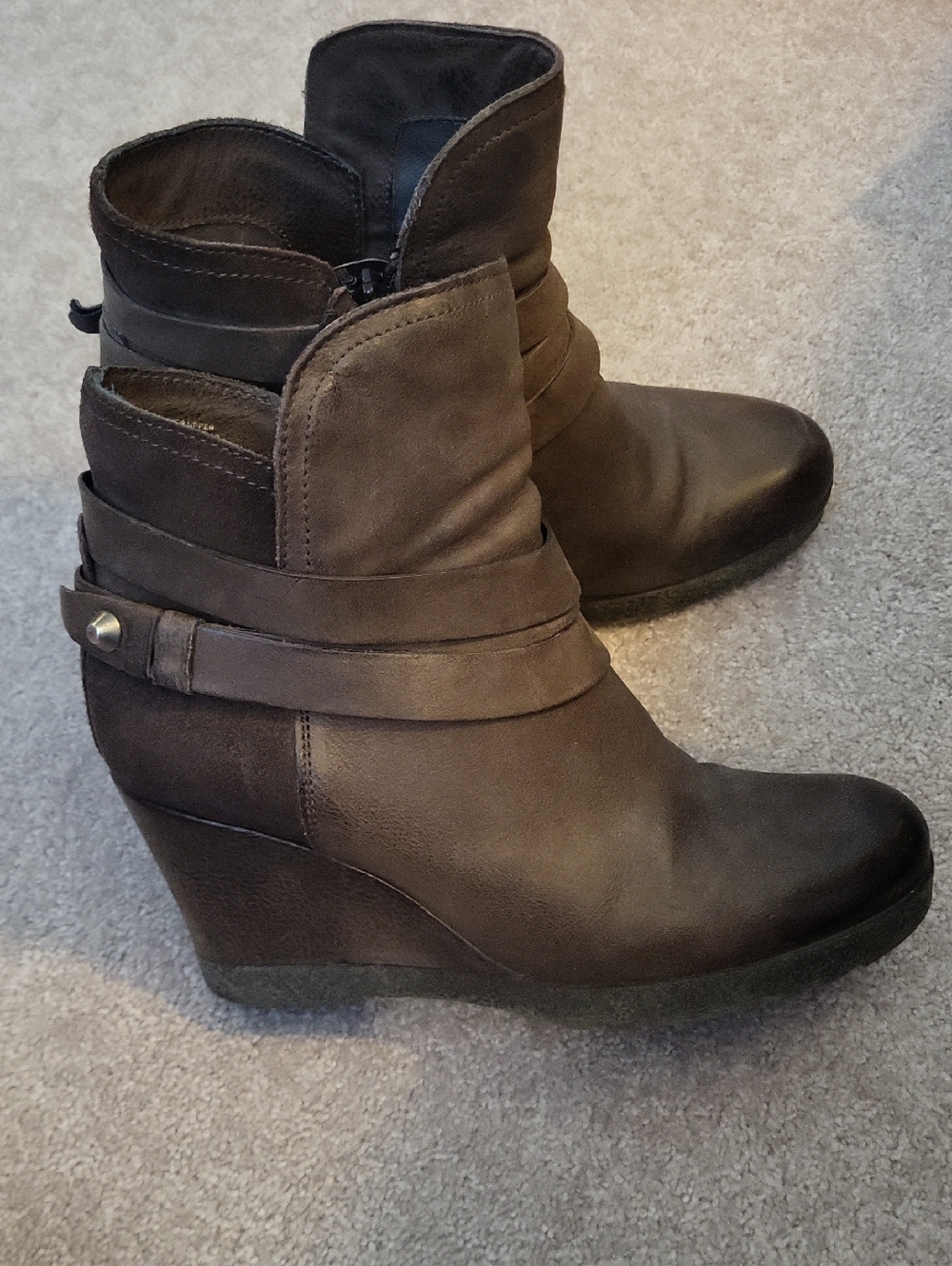 Wedge Ankle Boots in Dark Brown - Women's Stylish Leather Booties
